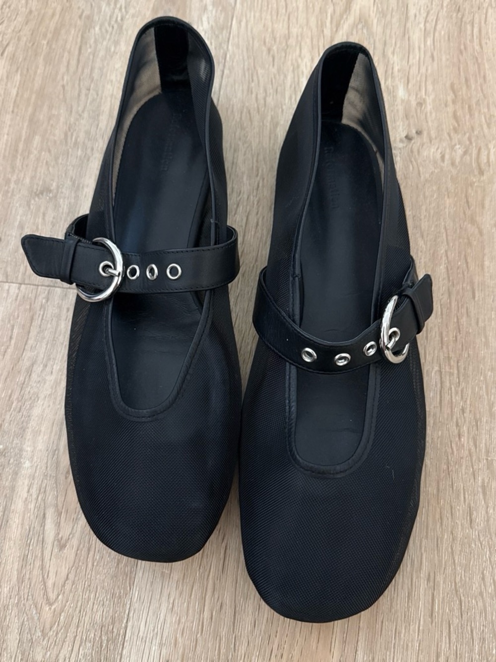 Reformation Black Mesh Mary Jane Ballet Flats 9.5